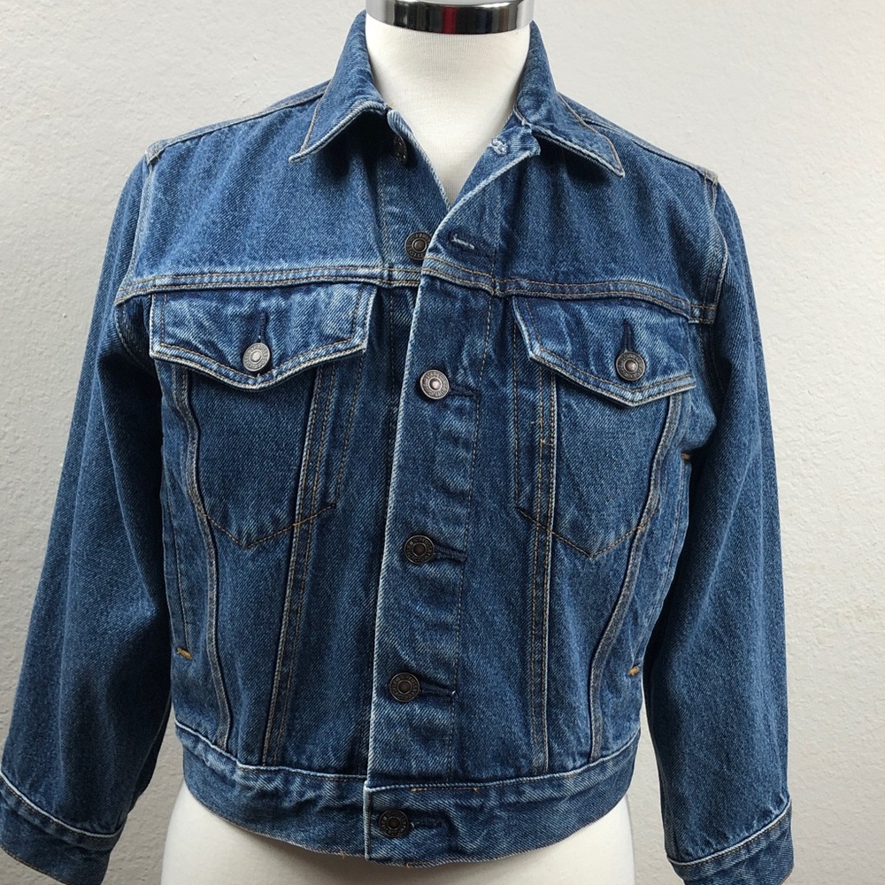 Vintage Levis Standard Trucker Jacket 3/4 Sleeve Boxy Crop Denim Men Small